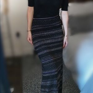 Rachel Zoe Black and Purple Striped Maxi Skirt